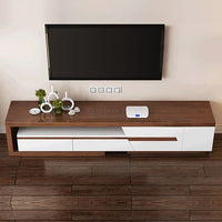 Modern Extendable TV Stand Entertainment Cabinet With Storage White&Walnut TV Stand With Bookshelf & Drawer