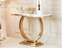 Single Round Gold/Silver Base Console with Marble Top