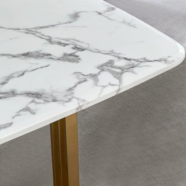 Marble Dining Table 79" Gold Dining Table Rectangular Stainless Steel Dining Table