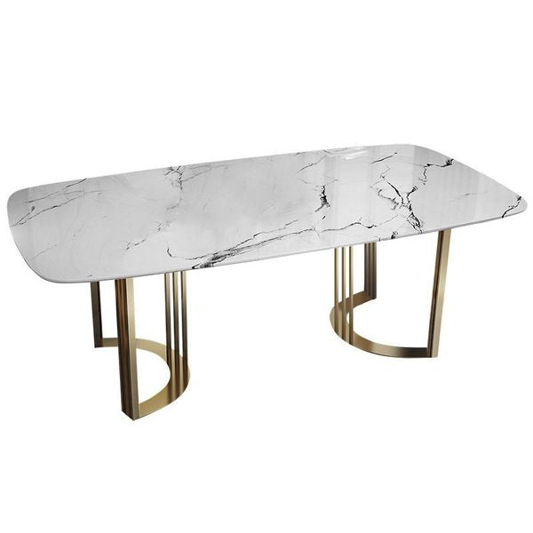 Marble Dining Table 79" Gold Dining Table Rectangular Stainless Steel Dining Table