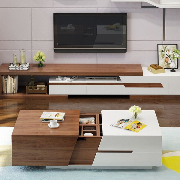 Modern Chic 51 Extendable Coffee Table With Storage Sliding Top Coffee Table Manufactured Wood In White Walnut