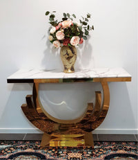 Modern Luxury Gold FireBase Marble Top Console