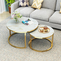 Modern Double Round Nested Coffee Table Marble Top