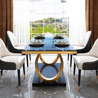 Modern Luxury Marble Dining Table with Double Circle Stainless Steel Base