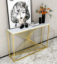 Modern Luxury Twisted Gold Base Console Table White/Black Marble Top