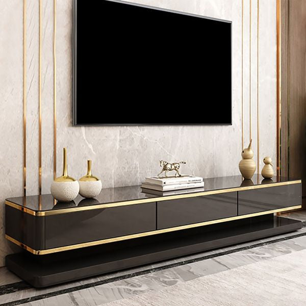 Black TV Media Console With Storage 3 Drawers Tempered Glass Top For TVs Up To 78"