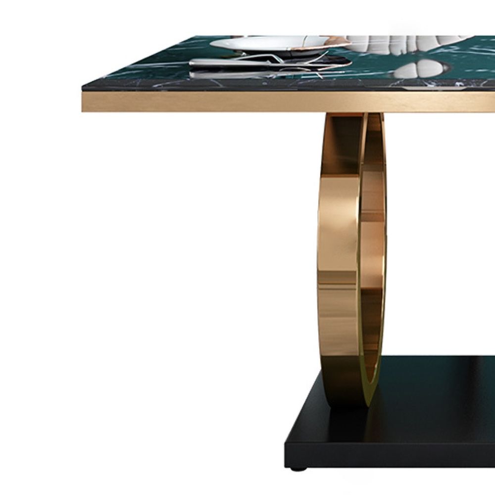Modern Luxury Marble Dining Table with Double Circle Stainless Steel Base