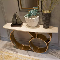 Modern Luxury Marble Top 3-Circles Gold Base Console