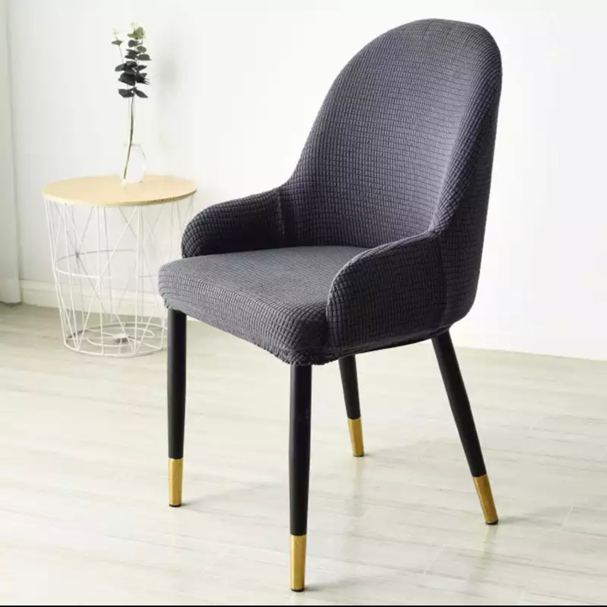 Colorful high quality fabric dining chair black/gold leg