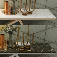 47.2" Rectangular Gold/Gray Console Table White/Black Marble Top Entryway Table