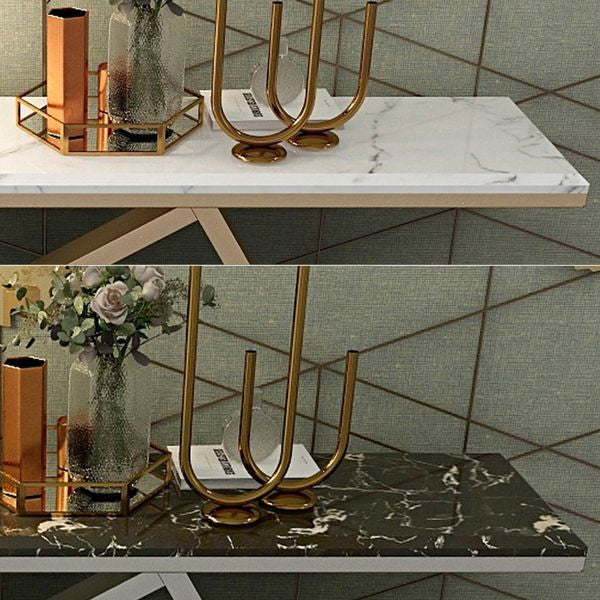 47.2" Rectangular Gold/Gray Console Table White/Black Marble Top Entryway Table