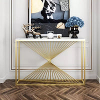 Modern Luxury Twisted Gold Base Console Table White/Black Marble Top
