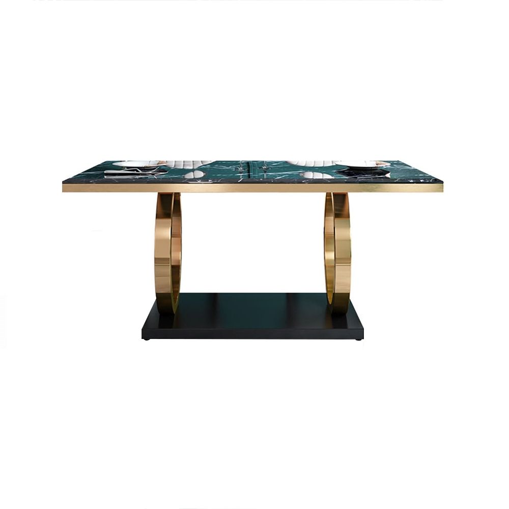 Modern Luxury Marble Dining Table with Double Circle Stainless Steel Base