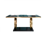 Modern Luxury Marble Dining Table with Double Circle Stainless Steel Base