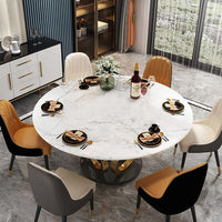 Modern Round White Dining Table With Marble Top & Stainless Steel Frame