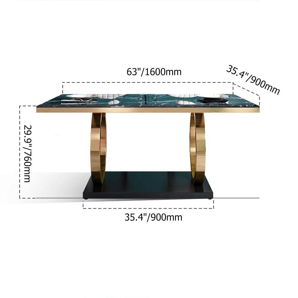 Modern Luxury Marble Dining Table with Double Circle Stainless Steel Base