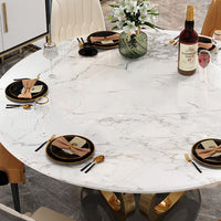 Modern Round White Dining Table With Marble Top & Stainless Steel Frame