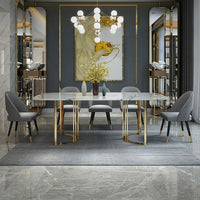 Marble Dining Table 79" Gold Dining Table Rectangular Stainless Steel Dining Table