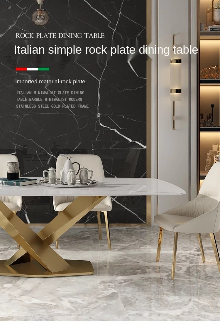 Modern Luxury Gold X Base Marble Top Dining Table