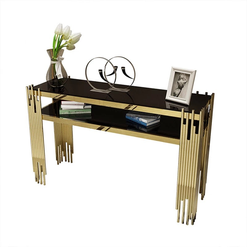 Modern Luxury Stripy Gold Base Marble Top Console