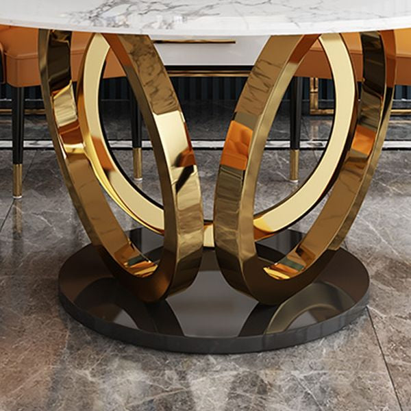 Modern Round White Dining Table With Marble Top & Stainless Steel Frame