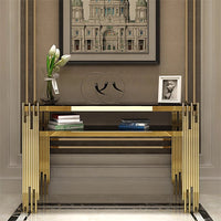 Modern Luxury Stripy Gold Base Marble Top Console