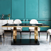 Modern Luxury Marble Dining Table with Double Circle Stainless Steel Base