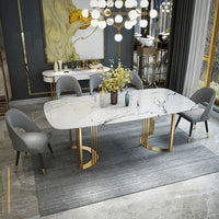 Marble Dining Table 79" Gold Dining Table Rectangular Stainless Steel Dining Table