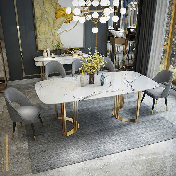 Marble Dining Table 79" Gold Dining Table Rectangular Stainless Steel Dining Table