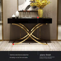 Modern High Gloss Wood Top Gold Stainless Steel Console