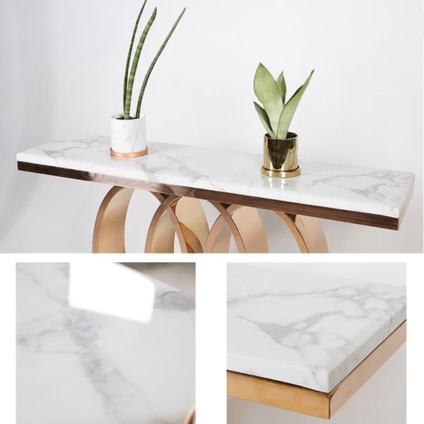 Modern Luxury Olympic Base Console Table With Marble Top & Stainless Steel Base