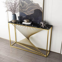 Modern Luxury Twisted Gold Base Console Table White/Black Marble Top