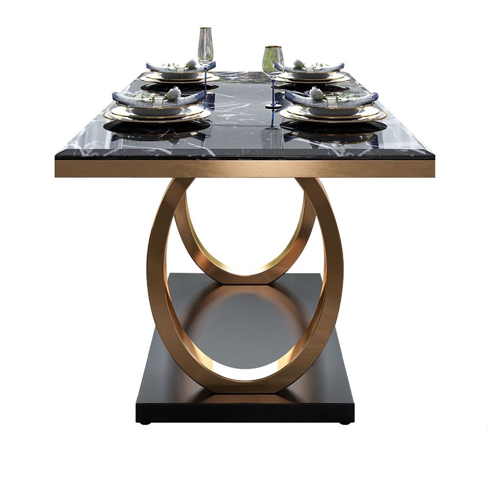 Modern Luxury Marble Dining Table with Double Circle Stainless Steel Base