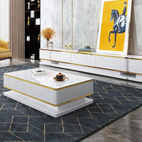 51" White Rectangular Coffee Table With Storage 4 Drawers Tempered Glass Top