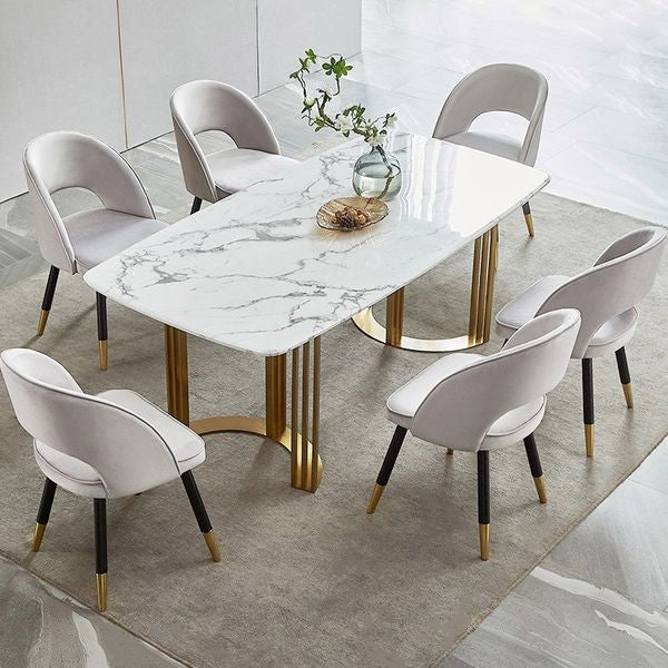 Marble Dining Table 79" Gold Dining Table Rectangular Stainless Steel Dining Table