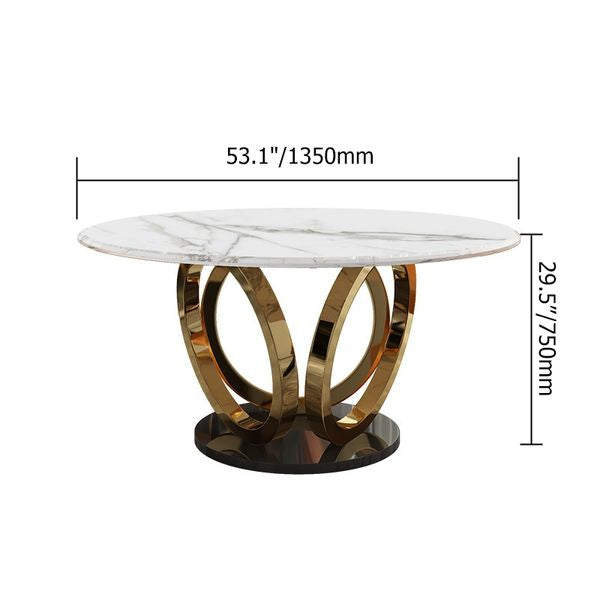 Modern Round White Dining Table With Marble Top & Stainless Steel Frame