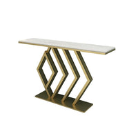 Rectangular Narrow Console Table Luxury Modern Faux Marble Accent Table In Gold