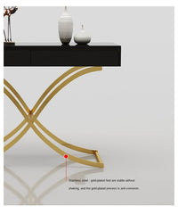 Modern High Gloss Wood Top Gold Stainless Steel Console