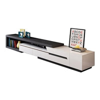 Modern Extendable TV Stand Entertainment Cabinet With Storage White&Black TV Stand With Bookshelf & Drawer