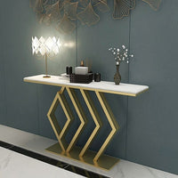 Rectangular Narrow Console Table Luxury Modern Faux Marble Accent Table In Gold