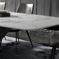 Modern Rectangular 79" Faux Marble Dining Table Black Metal X-Base White Marble Dining Table