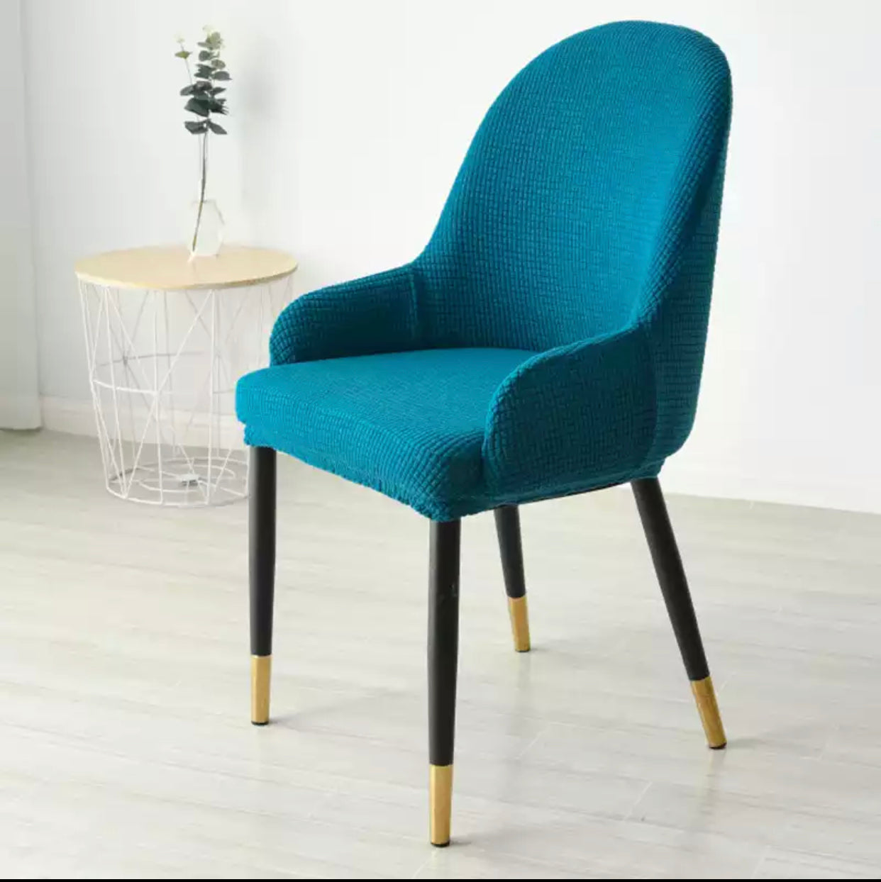 Colorful high quality fabric dining chair black/gold leg