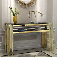 Modern Luxury Stripy Gold Base Marble Top Console