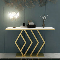 Rectangular Narrow Console Table Luxury Modern Faux Marble Accent Table In Gold