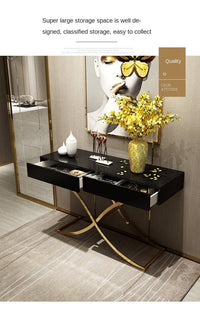 Modern High Gloss Wood Top Gold Stainless Steel Console
