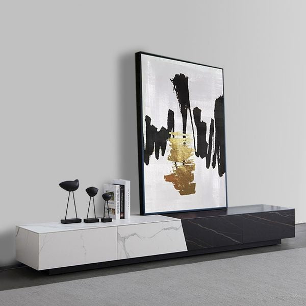 White&Black Stone TV Stand With Drawer For TVs Up To 78 Inch Media Console