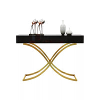 Modern High Gloss Wood Top Gold Stainless Steel Console