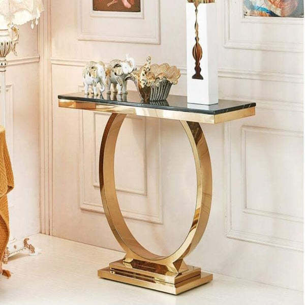 Single Round Gold/Silver Base Console with Marble Top
